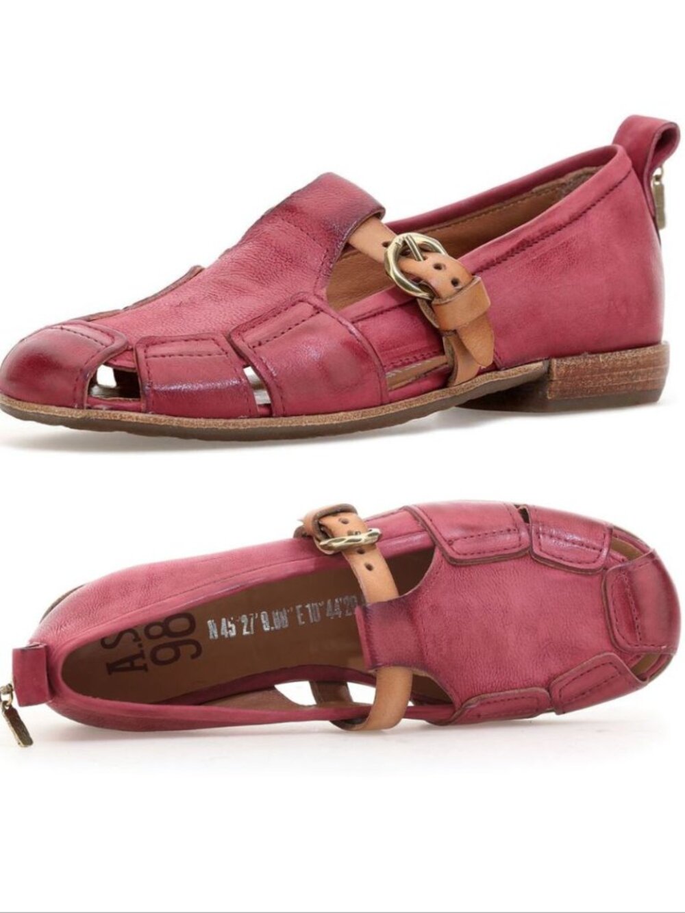 A.S.98 Pink Zoie Cutout Flats Fisherman Sandals Size 38 8 Pink Leather NEW